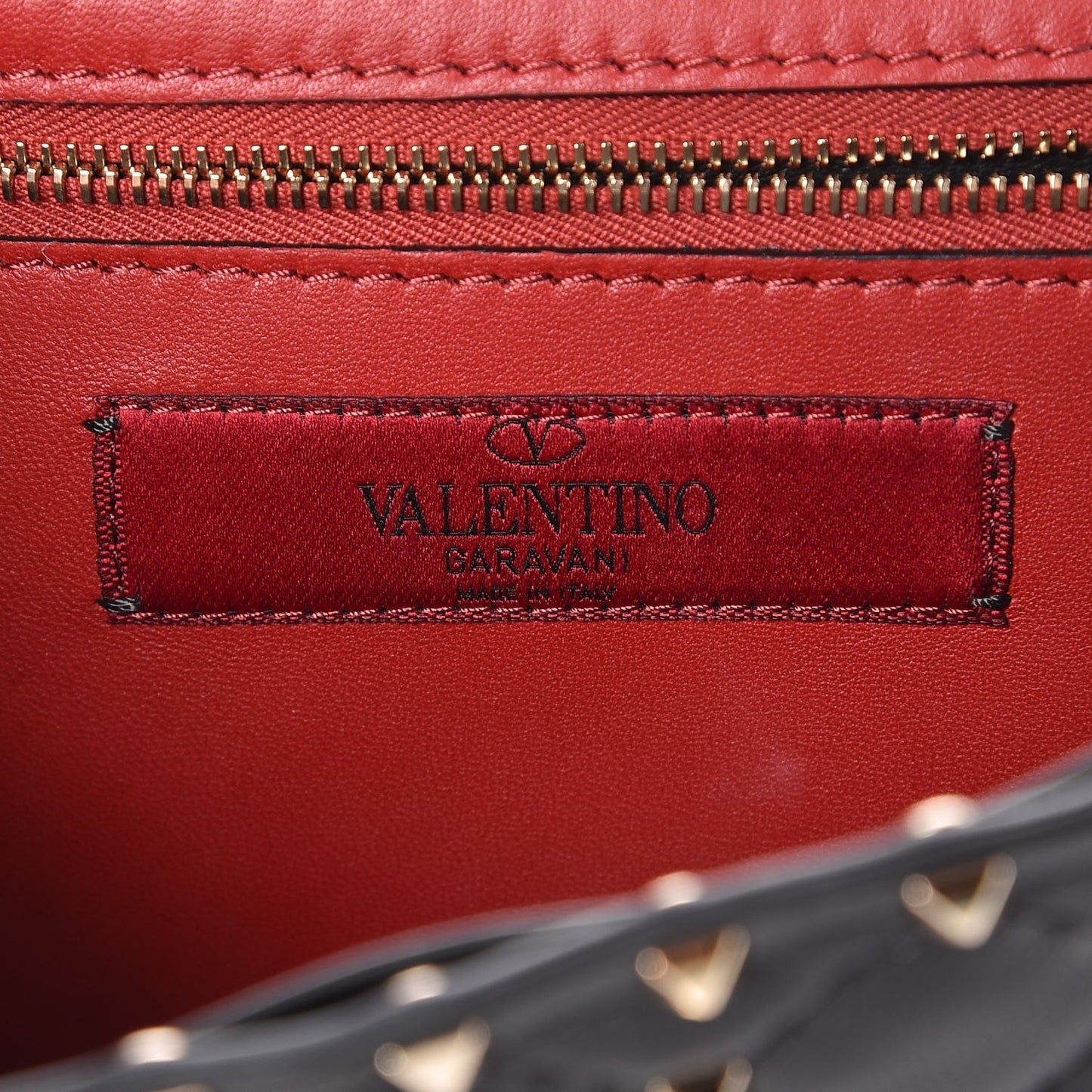 Lambskin Rockstud Spike Wallet on Chain Black