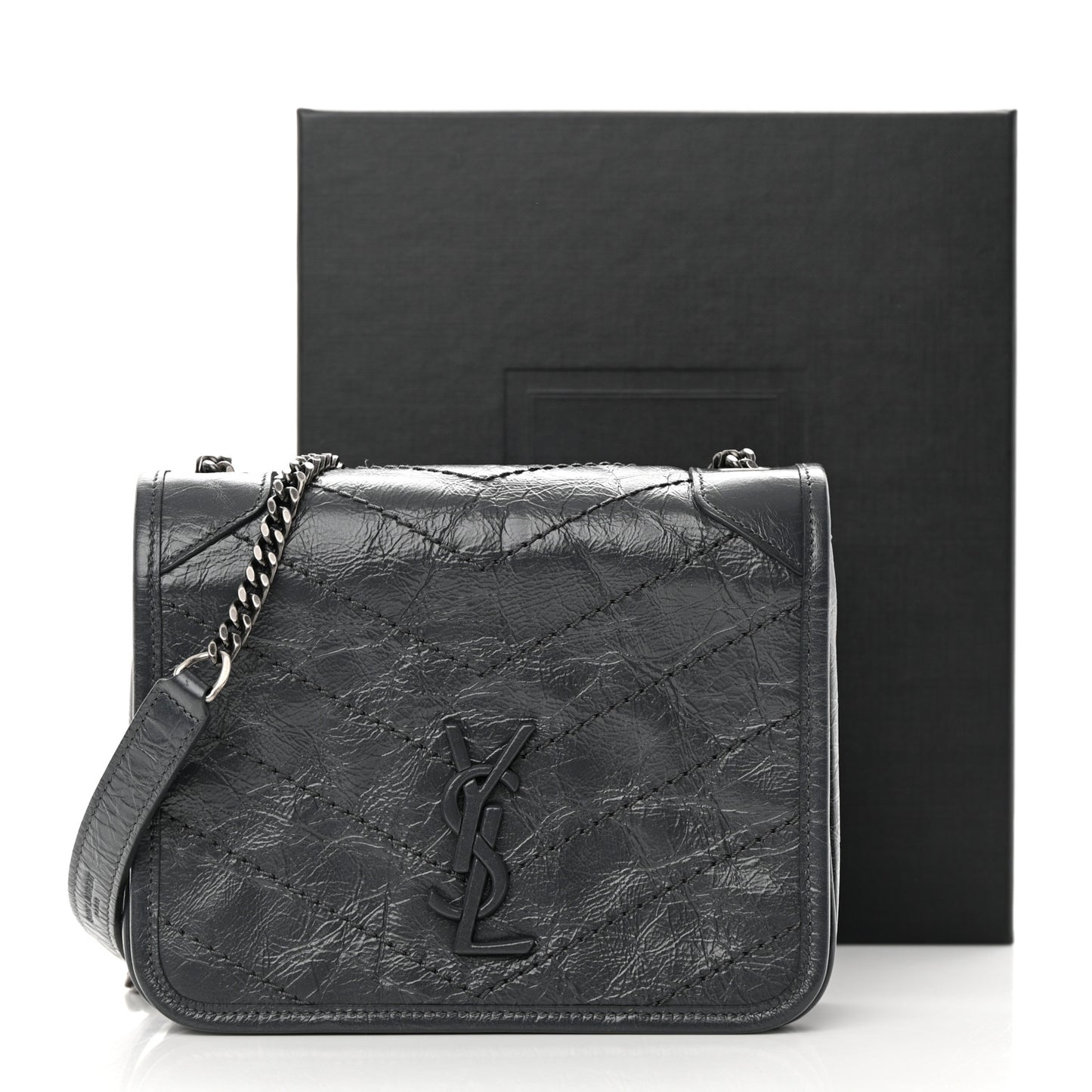 Crinkled Calfskin Matelasse Monogram Niki Chain Wallet Fog