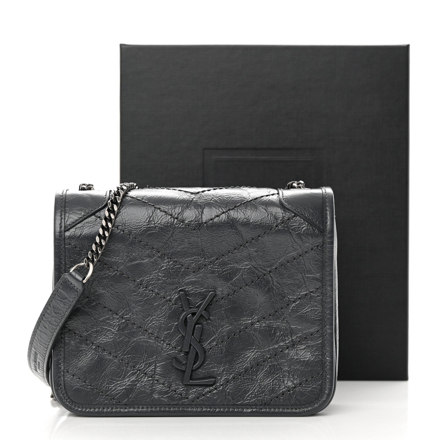 Saint Laurent Crinkled Calfskin Matelasse Monogram Niki Chain Wallet Fog 12 of 12