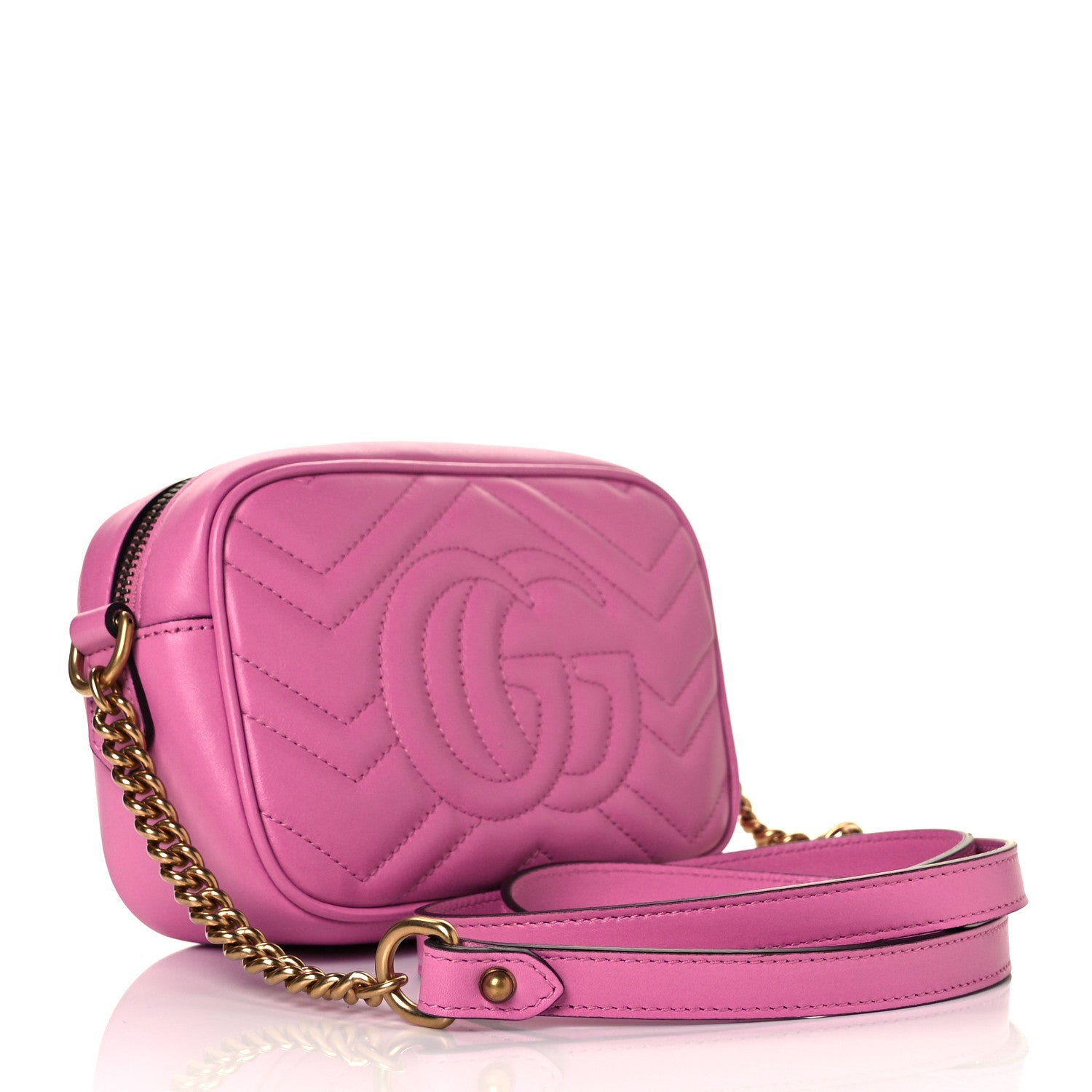 Gucci Calfskin Matelasse Mini GG Marmont Chain Shoulder Bag Candy Mousse 3 of 10
