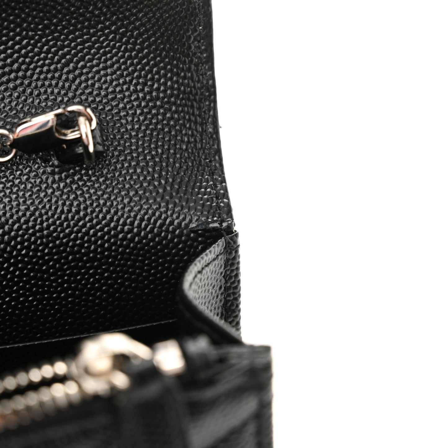 Grain De Poudre Matelasse Chevron Monogram Envelope Chain Wallet Black