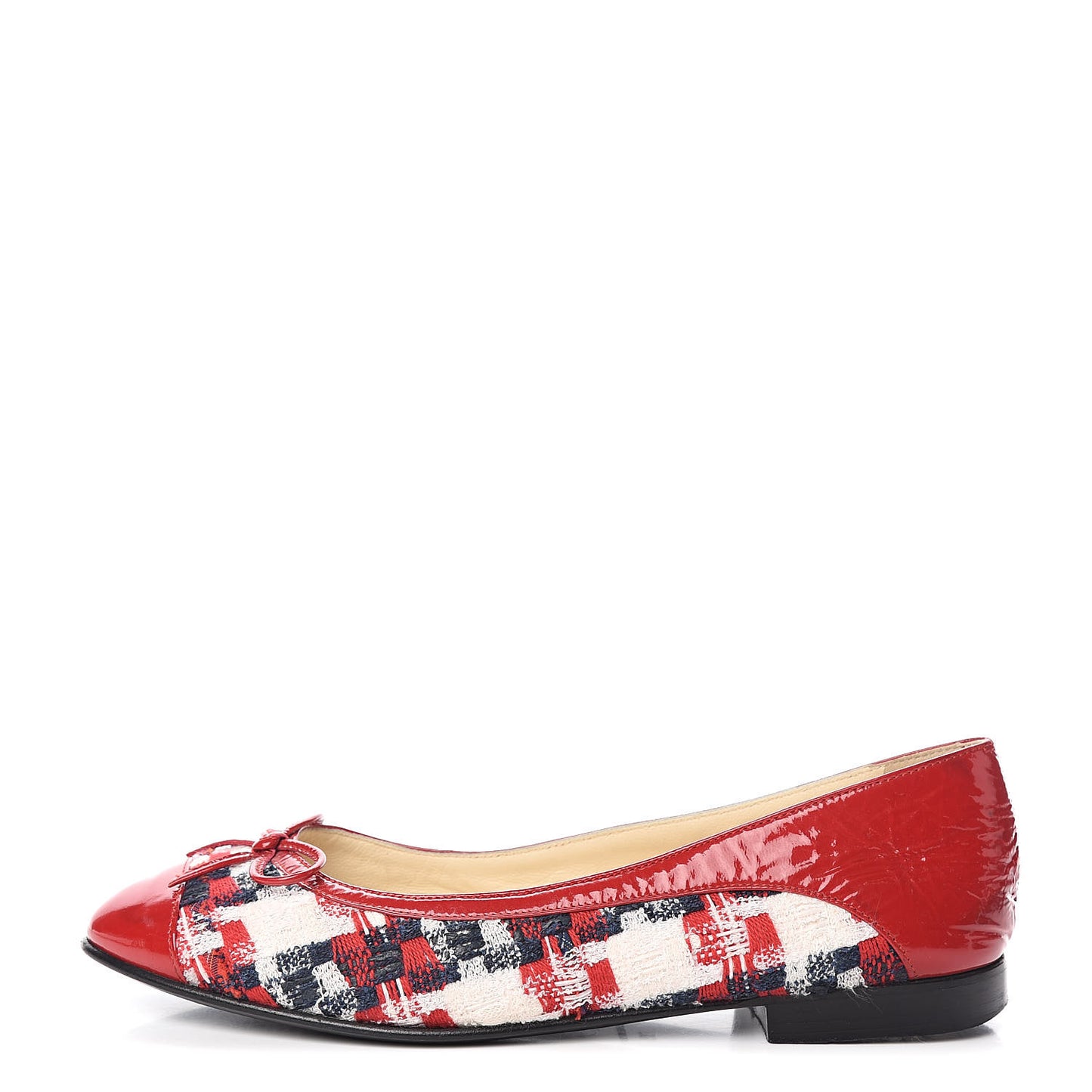 Tweed Crinkled Patent Cap Toe Ballerina Flats 39 Red