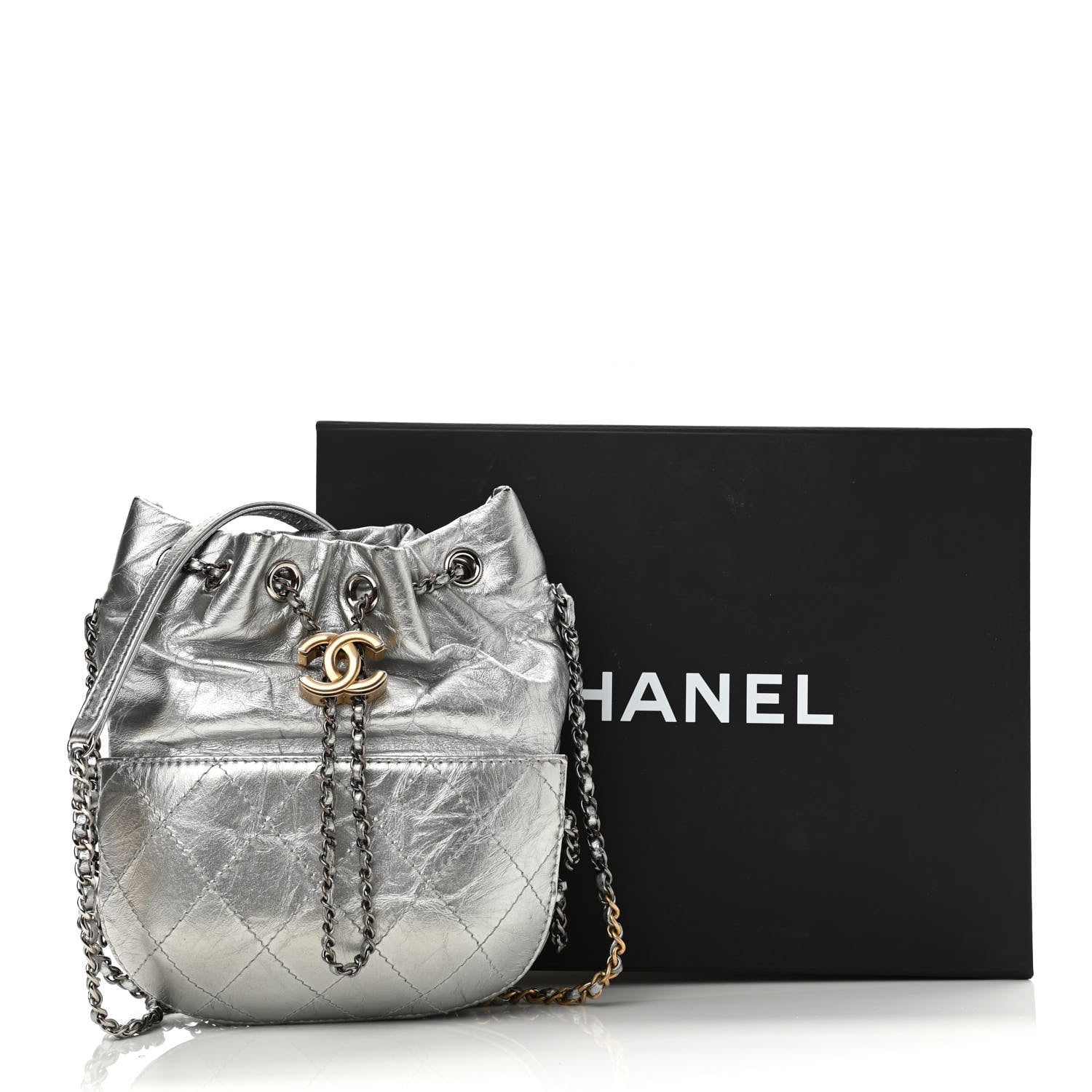 Chanel Metallic Aged Calfskin Quilted Small Gabrielle Bucket Silver 16 of 16