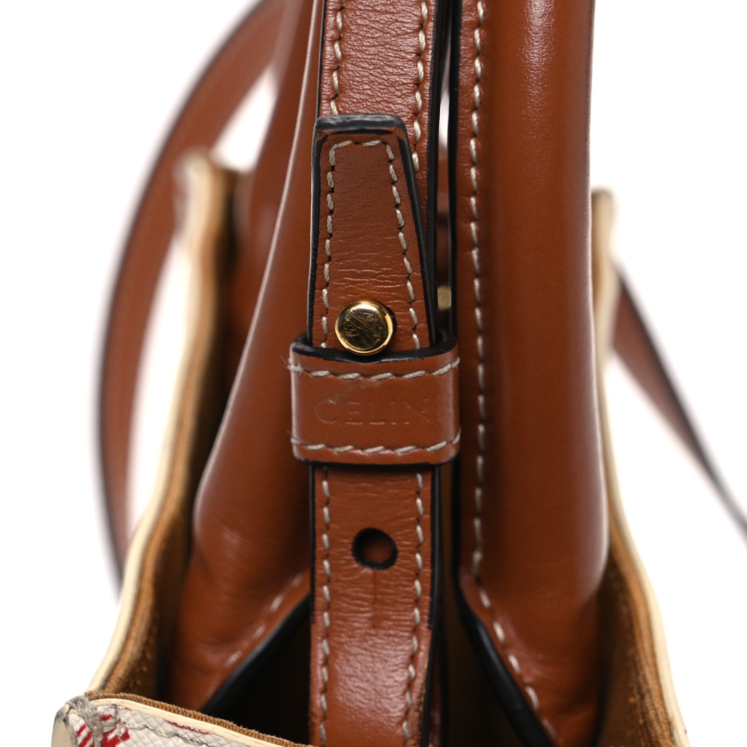 Celine Triomphe Canvas Calfskin Mini Vertical Cabas White Red 7 of 12