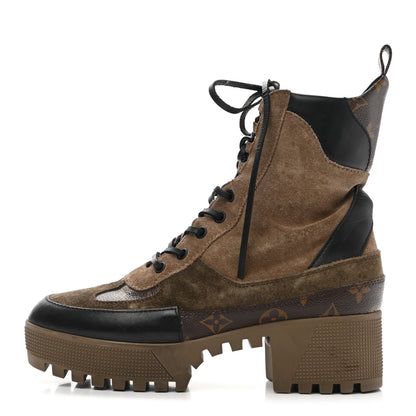 Louis Vuitton Suede Calfskin Monogram Laureate Platform Desert Boots 38 Taupe 1 of 15