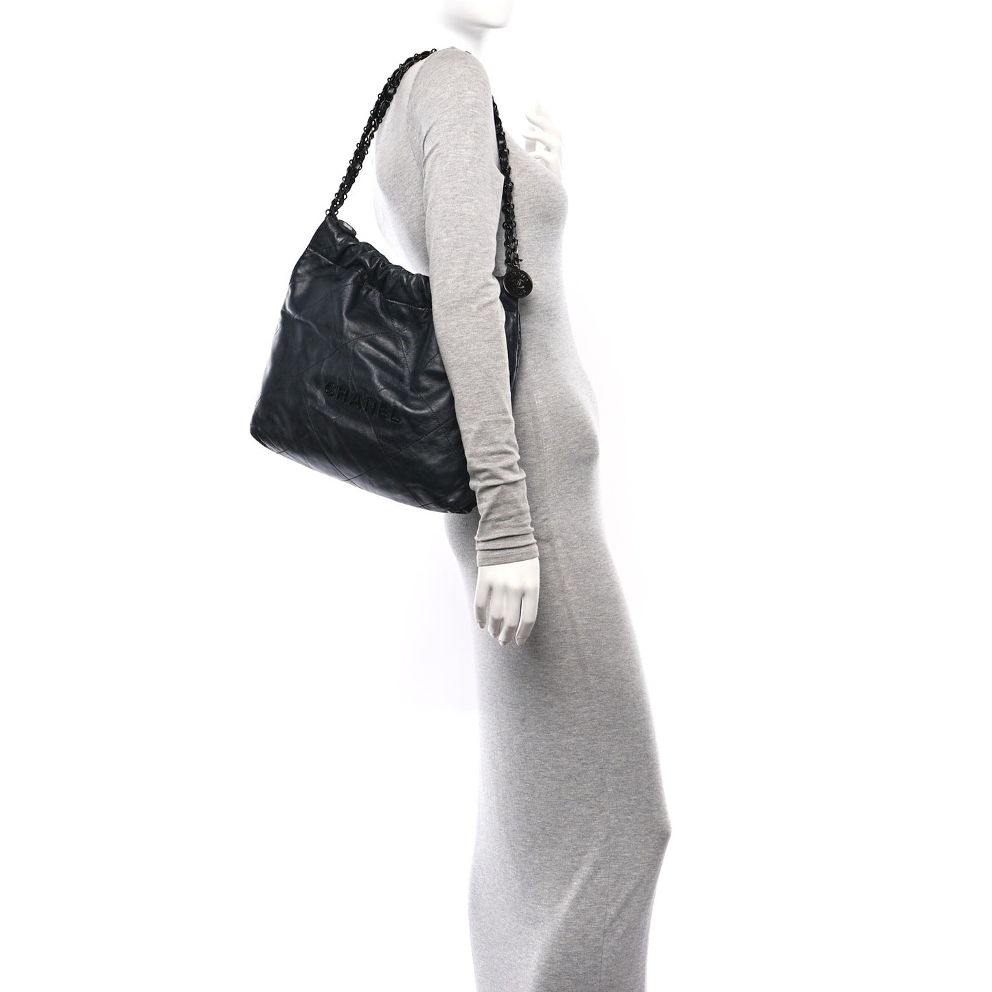 Shiny Calfskin Quilted Small Chanel 22 So Black