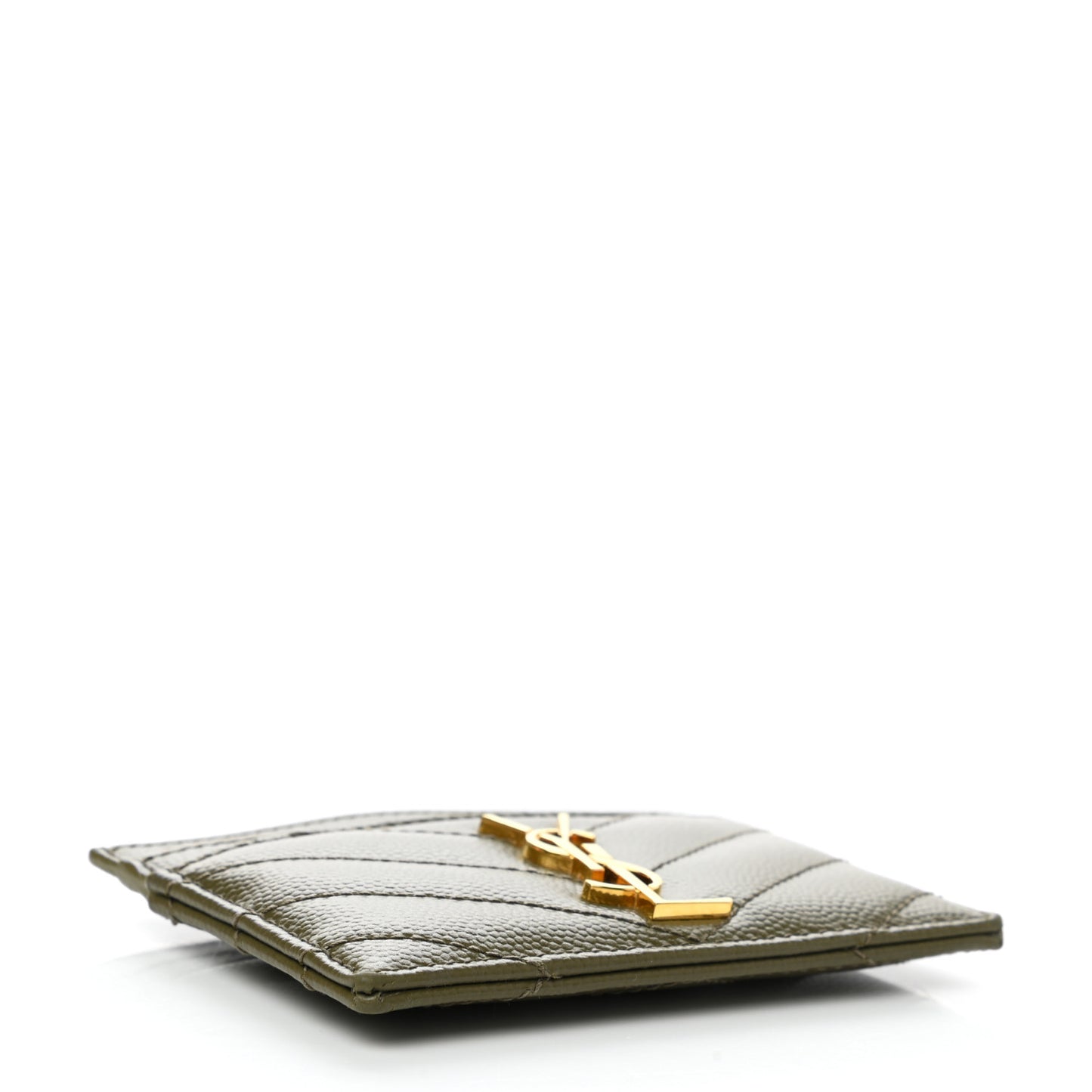 Grain De Poudre Matelasse Chevron Monogram Credit Card Case Vert Kaki