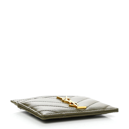 Saint Laurent Grain De Poudre Matelasse Chevron Monogram Credit Card Case Vert Kaki 4 of 7