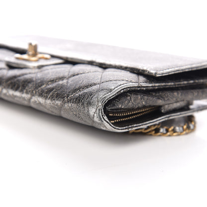 Chanel Cracked Metallic Calfskin Quilted Zip Away Chain Clutch Dark Silver 8 of 9