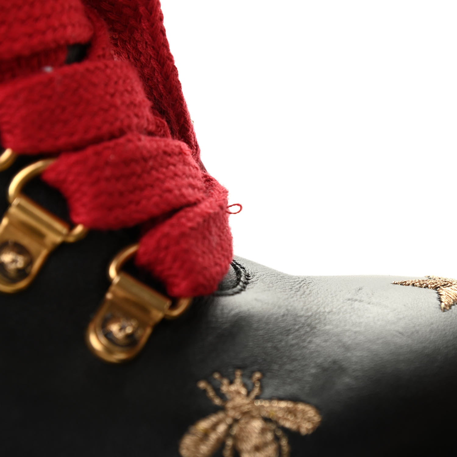 Gucci Calfskin Embroidered Lace Up Combat Ankle Boots 36 Black 10 of 14