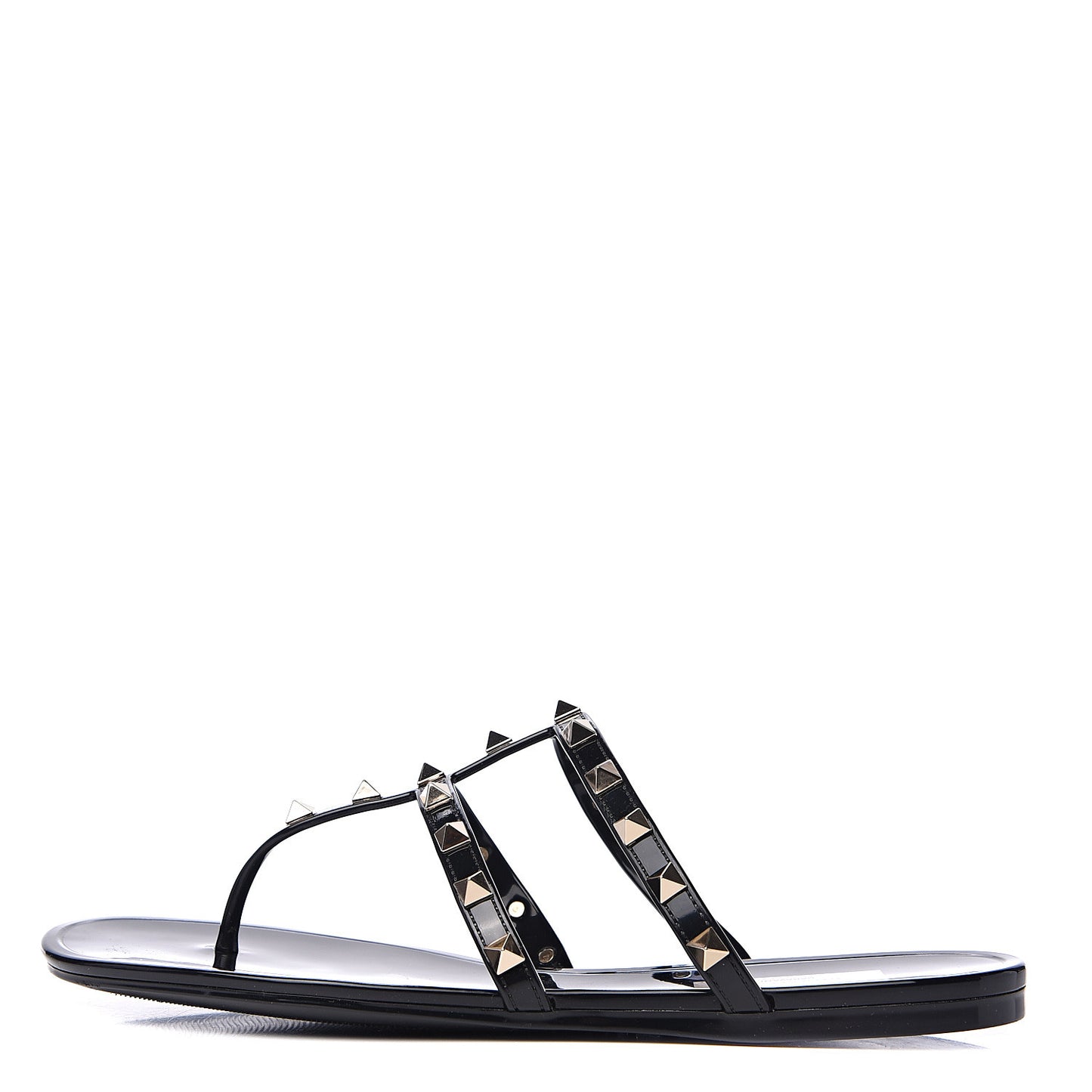 PVC Jelly Rockstud Caged Flat Thong Sandals 38 Black