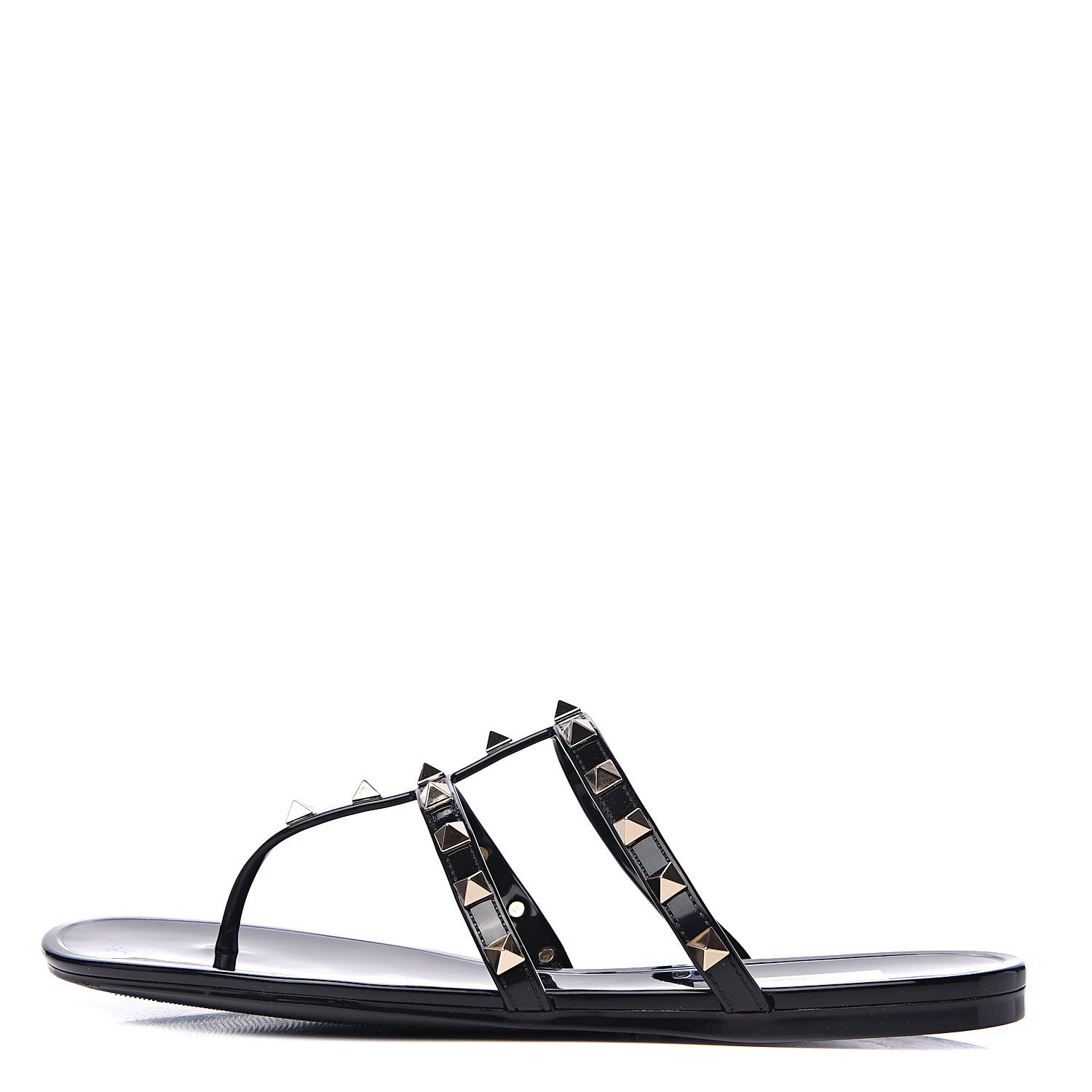 Valentino Garavani PVC Jelly Rockstud Caged Flat Thong Sandals 38 Black 1 of 8