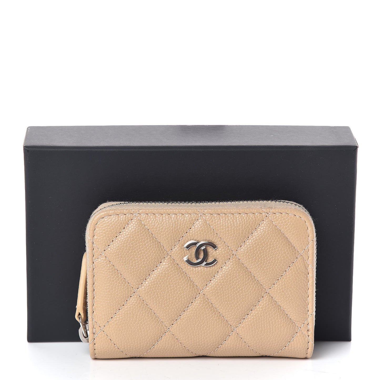 Caviar Quilted Zip Coin Purse Beige