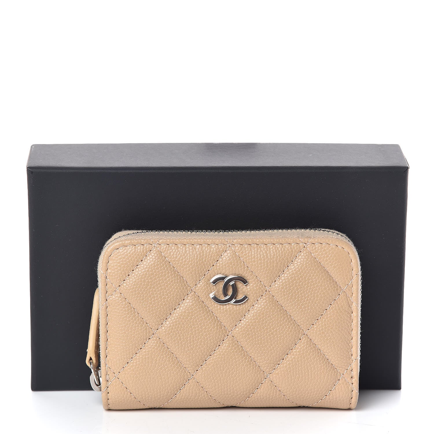 Chanel Caviar Quilted Zip Coin Purse Beige 8 of 8