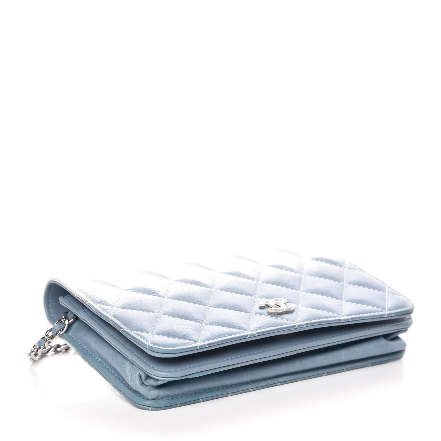 Chanel Faded Patent Calfskin Quilted Wallet on Chain Blue 4 of 9