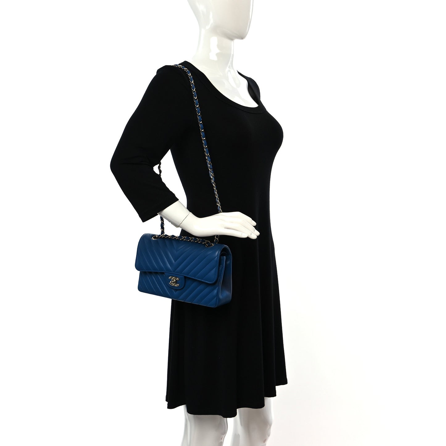 Lambskin Chevron Quilted Medium Double Flap Blue
