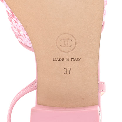 Chanel Sequins Satin Cap Toe CC Slingback Flat 37 Pink Black 7 of 10