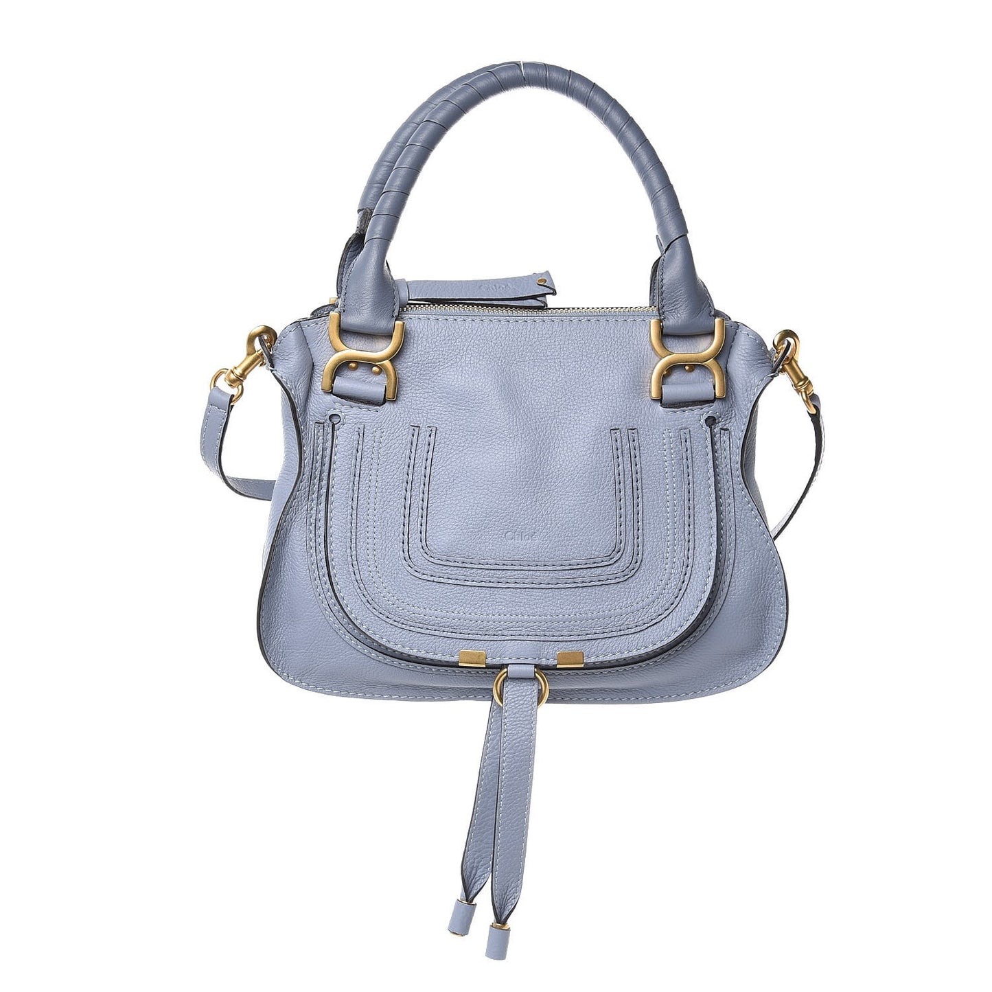 Calfskin Small Marcie Satchel Washed Blue