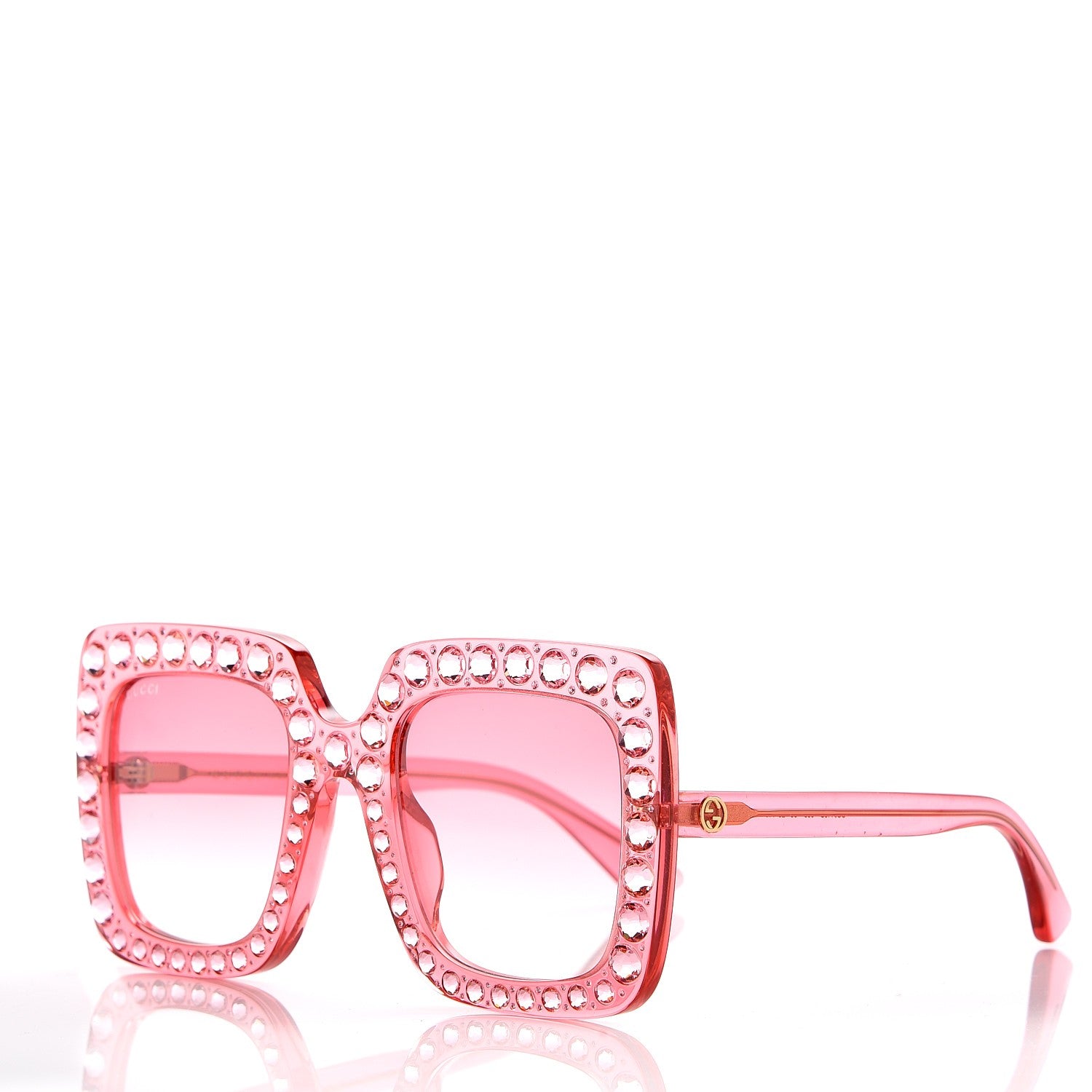Gucci Acetate Crystal Oversize Sunglasses GG0148S Pink 1 of 7