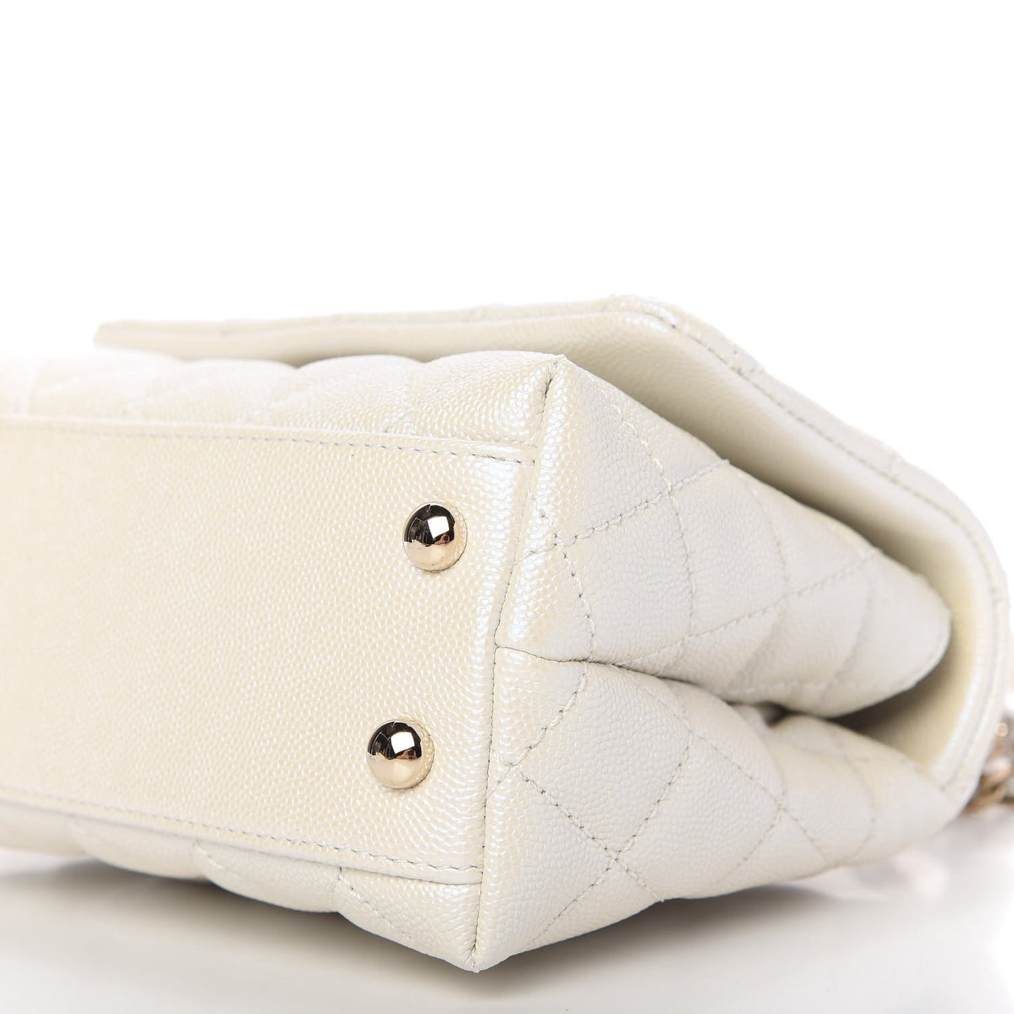 Iridescent Caviar Quilted Extra Mini Coco Handle Flap White