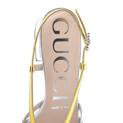 Gucci Metallic Nappa Crystal Zephyra Slingback Low Heel Sandals 36 Silver Gold 7 of 8