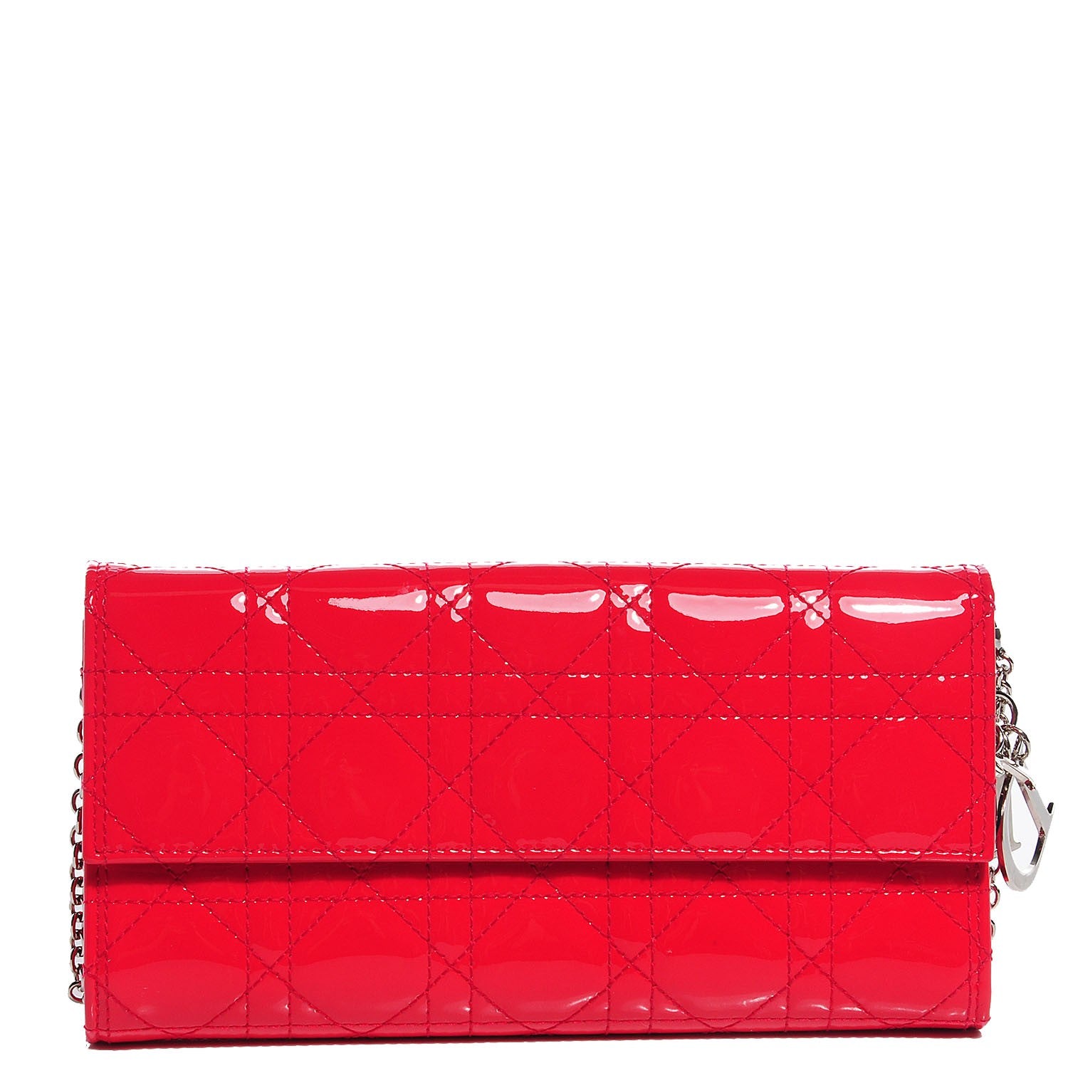Christian Dior Patent Cannage Rendez-vous Chain Wallet Red 1 of 9