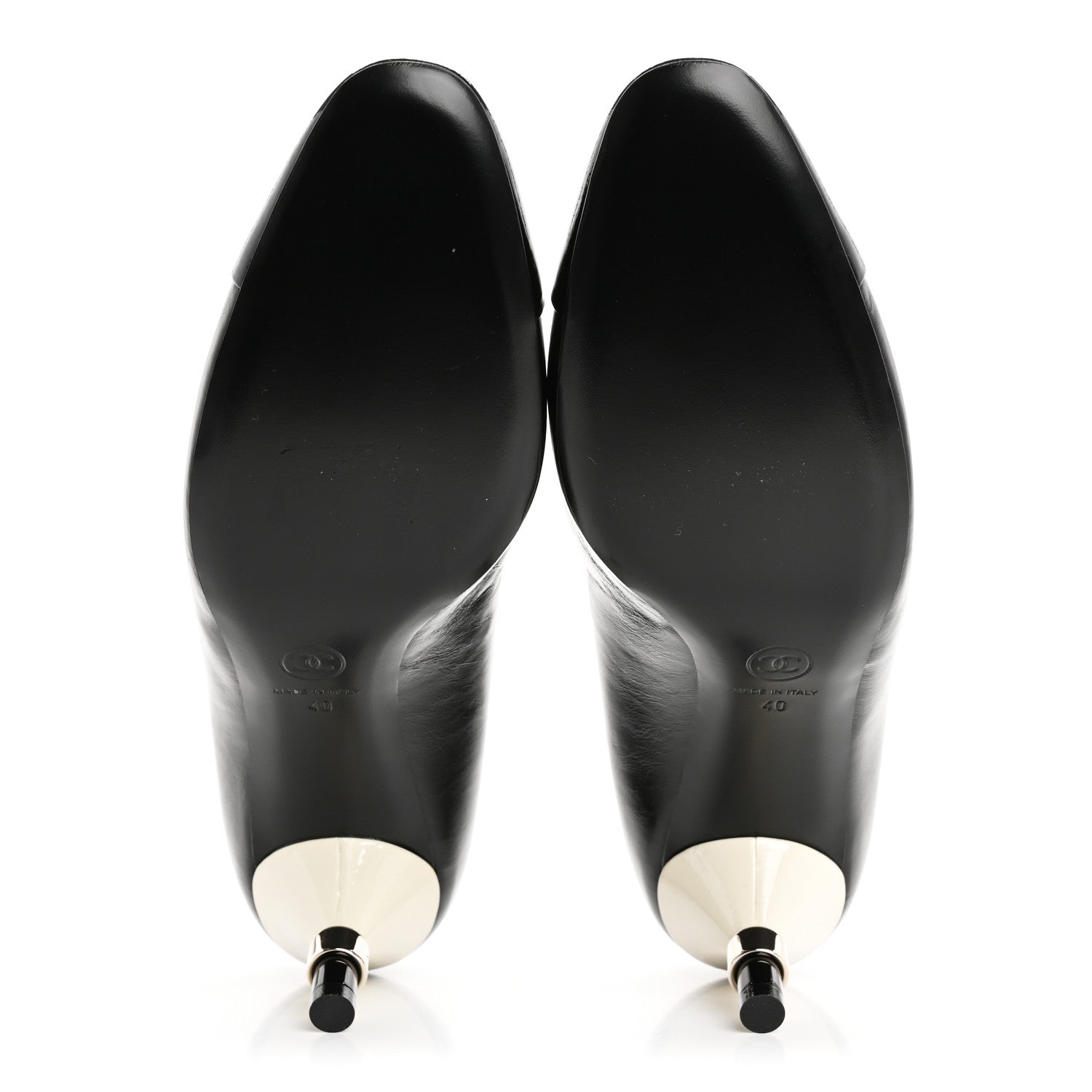 Chanel Calfskin Patent Cap Toe CC Pumps 40 Black White 6 of 10