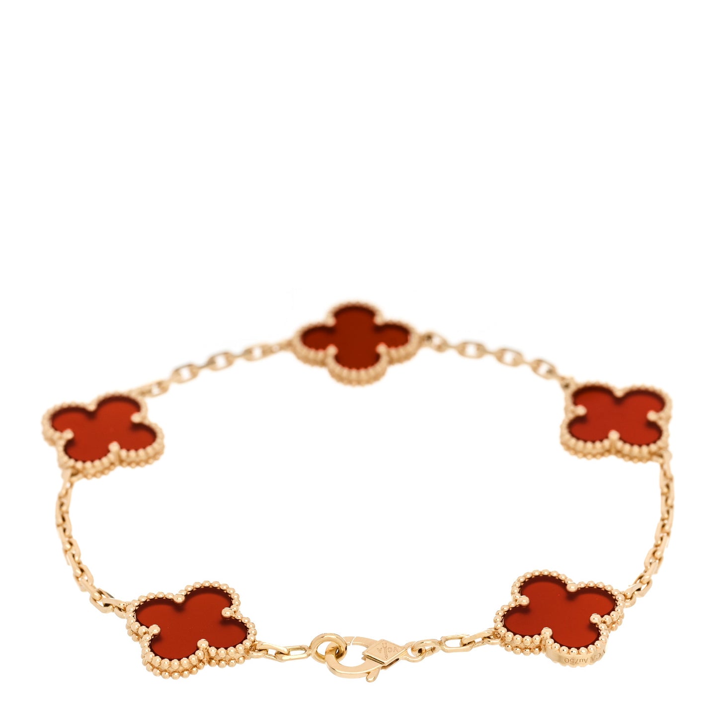 18K Yellow Gold Carnelian 5 Motifs Vintage Alhambra Bracelet