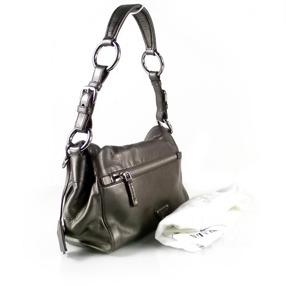 Leather Pushlock Flap Shoulder Bag