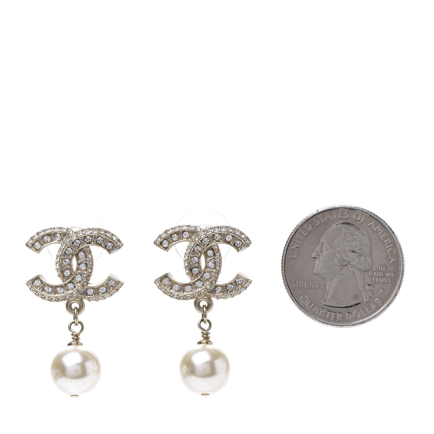 Crystal Pearl CC Drop Earrings Gold