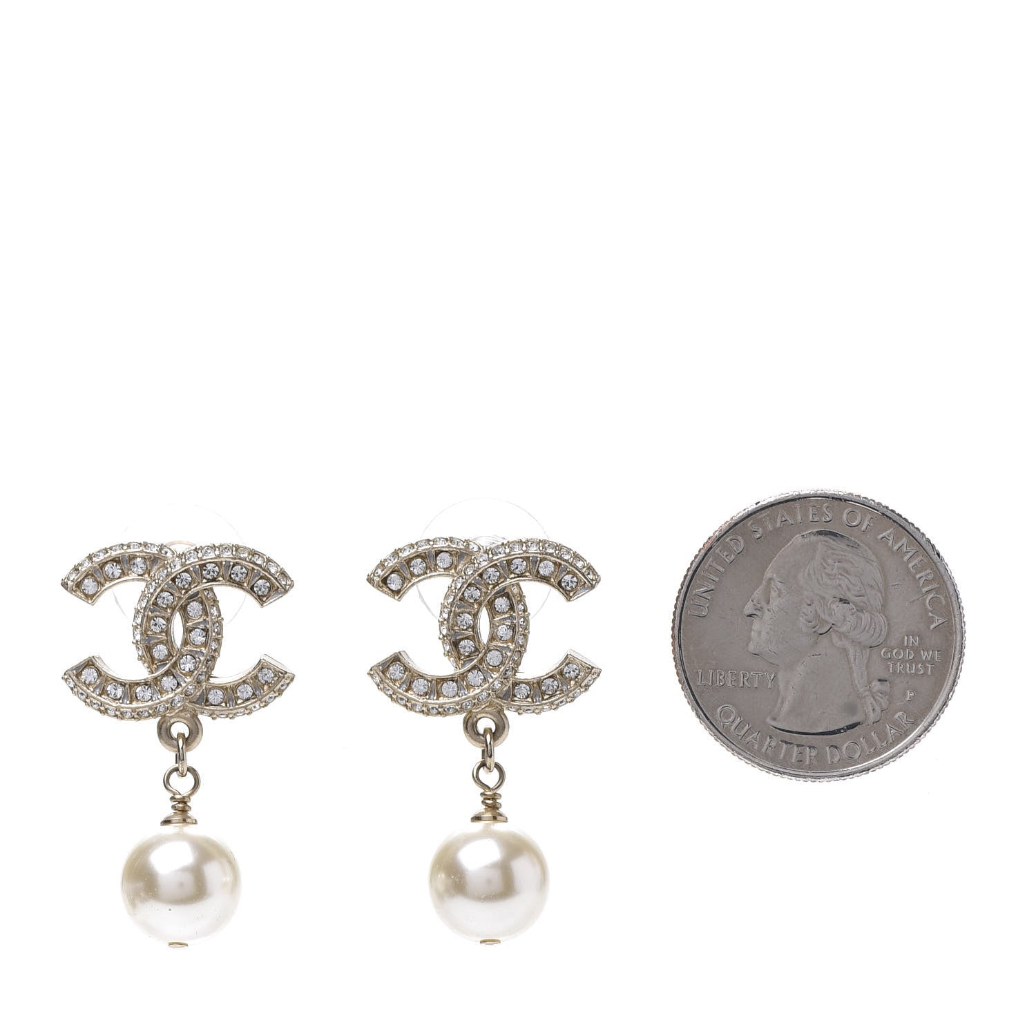 Chanel Crystal Pearl CC Drop Earrings Gold 2 of 5