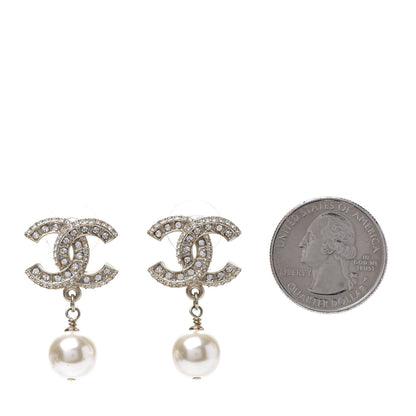 Chanel Crystal Pearl CC Drop Earrings Gold 2 of 5