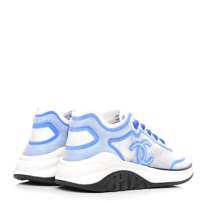 Chanel Calfskin Mesh Lycra Womens Logo Sneakers 36 White Blue 4 of 8