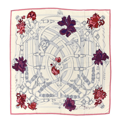 Hermes Cashmere Silk Cavalcadour Shawl 140 Blanc Violet Rose 1 of 7