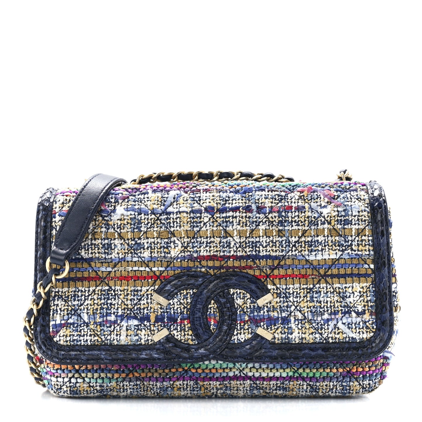 Tweed Snakeskin Quilted Small CC Filigree Flap Multicolor