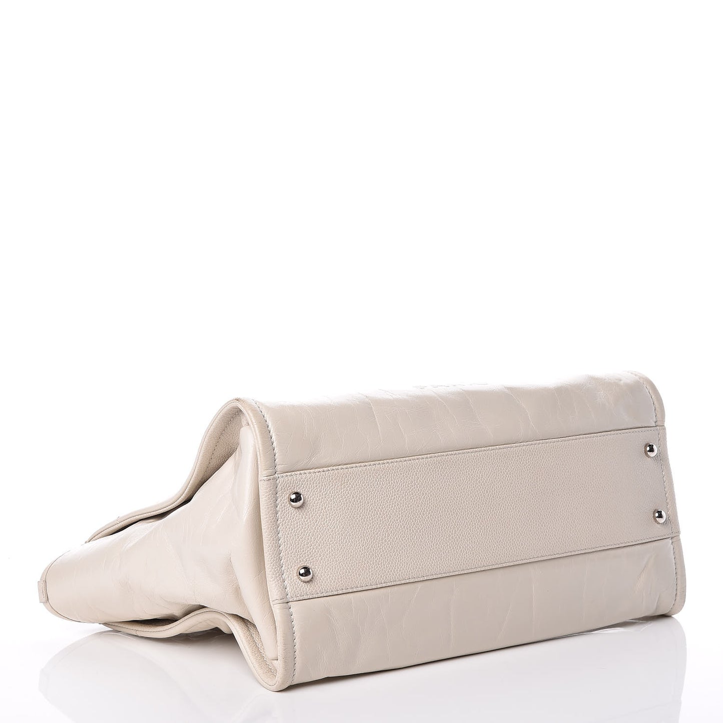 Glazed Calfskin Small Deauville Tote Ecru