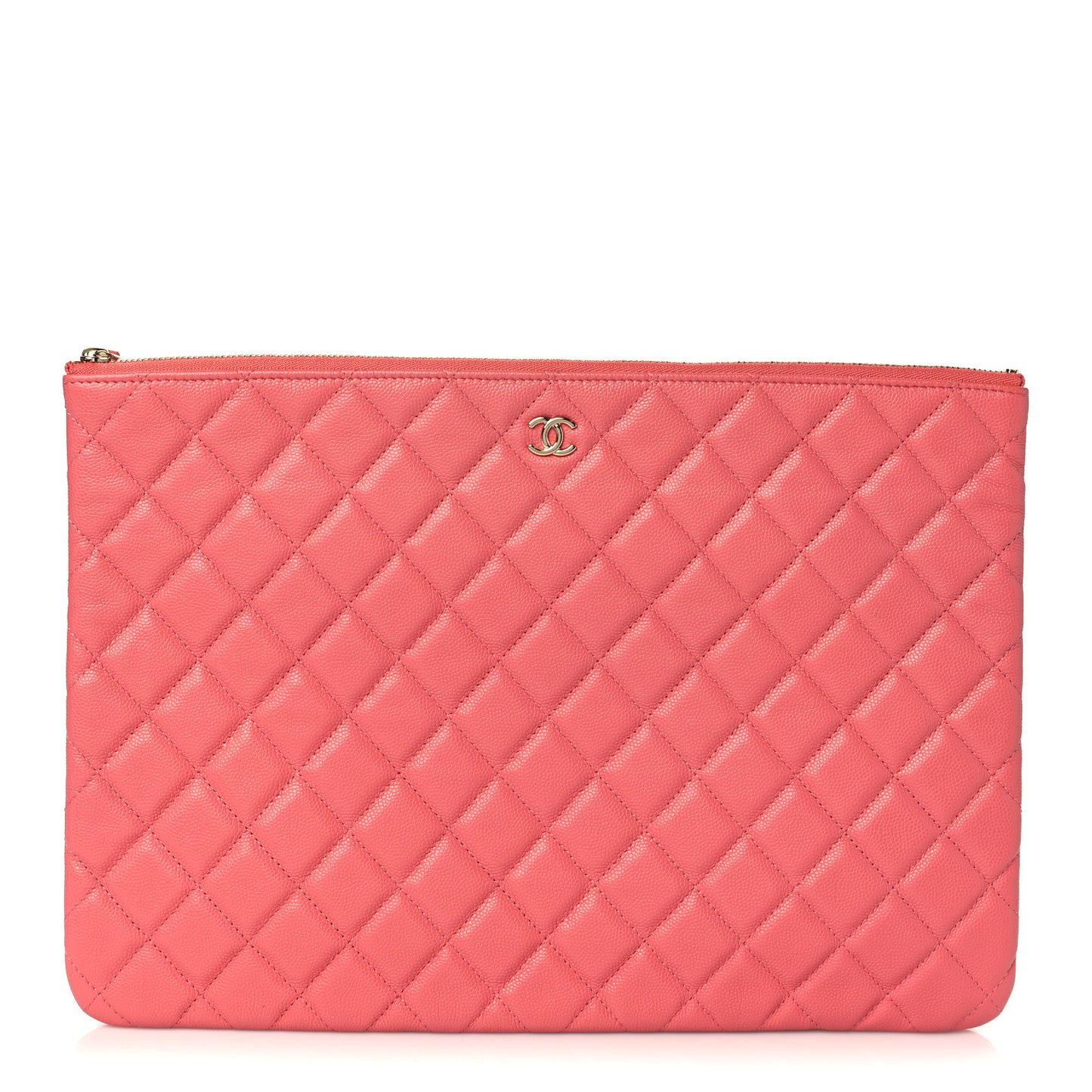 Iridescent Caviar Quilted Large Cosmetic Case Dark Pink