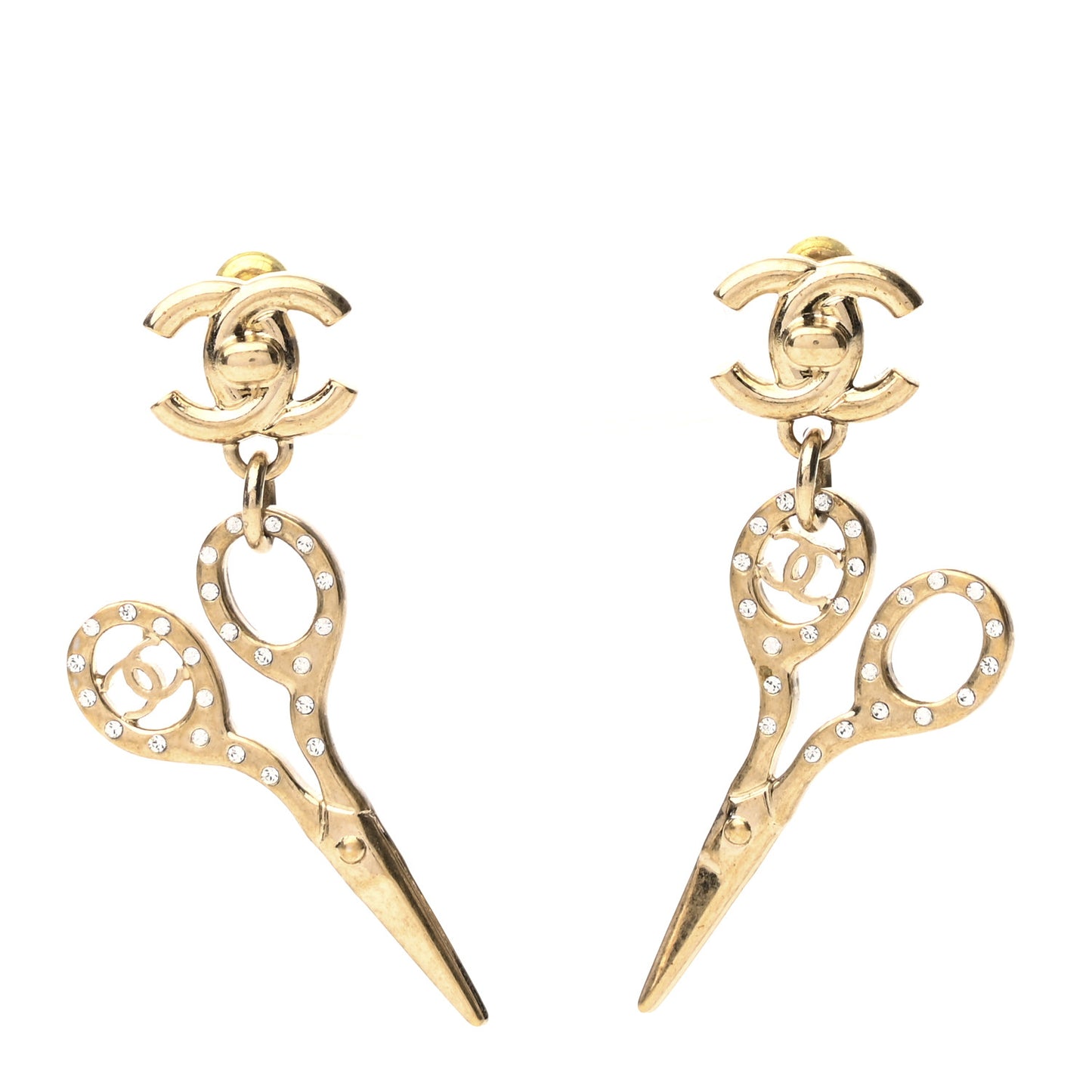 Metal Strass Crystal Scissors CC Earrings Gold