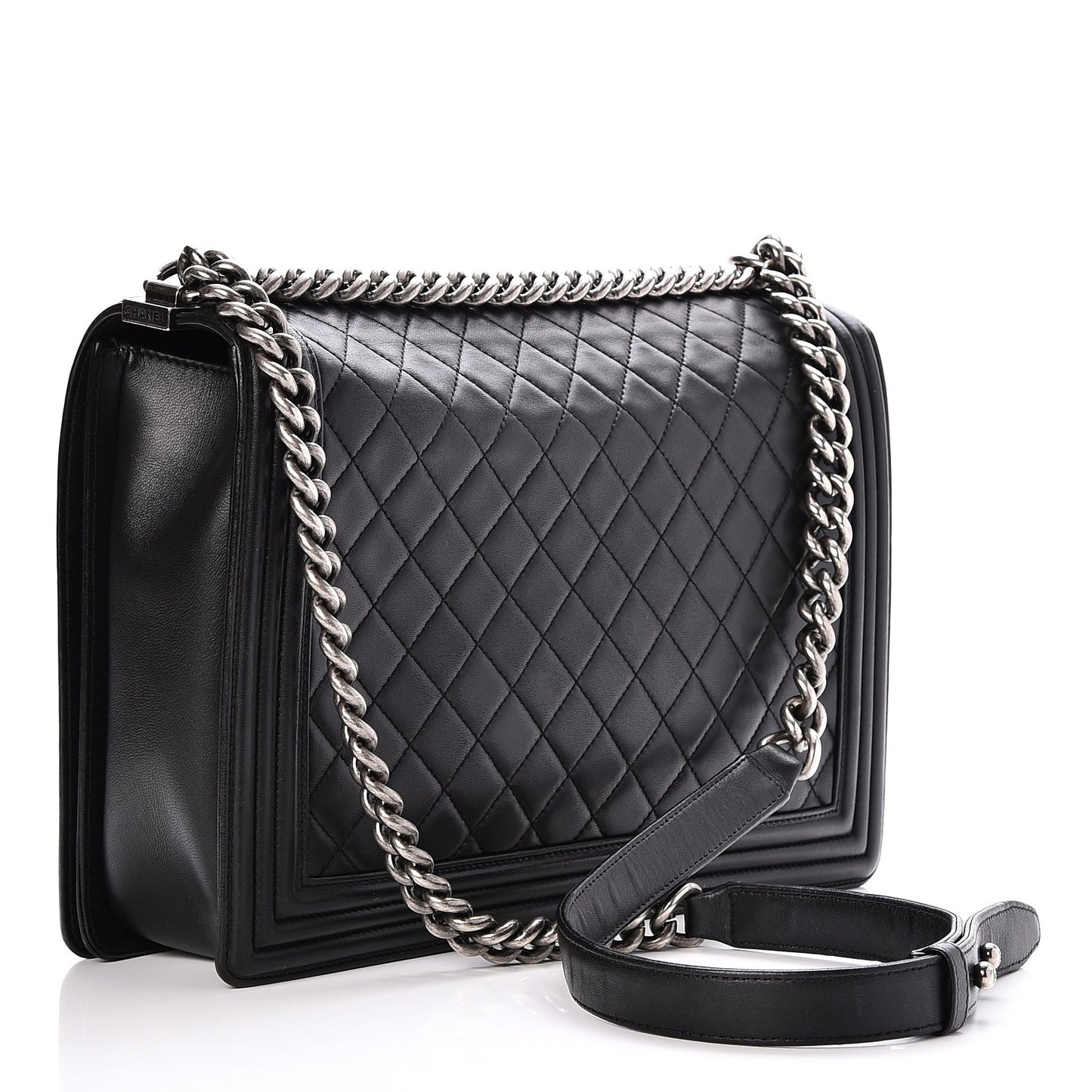 Lambskin Quilted Large Boy Flap Black