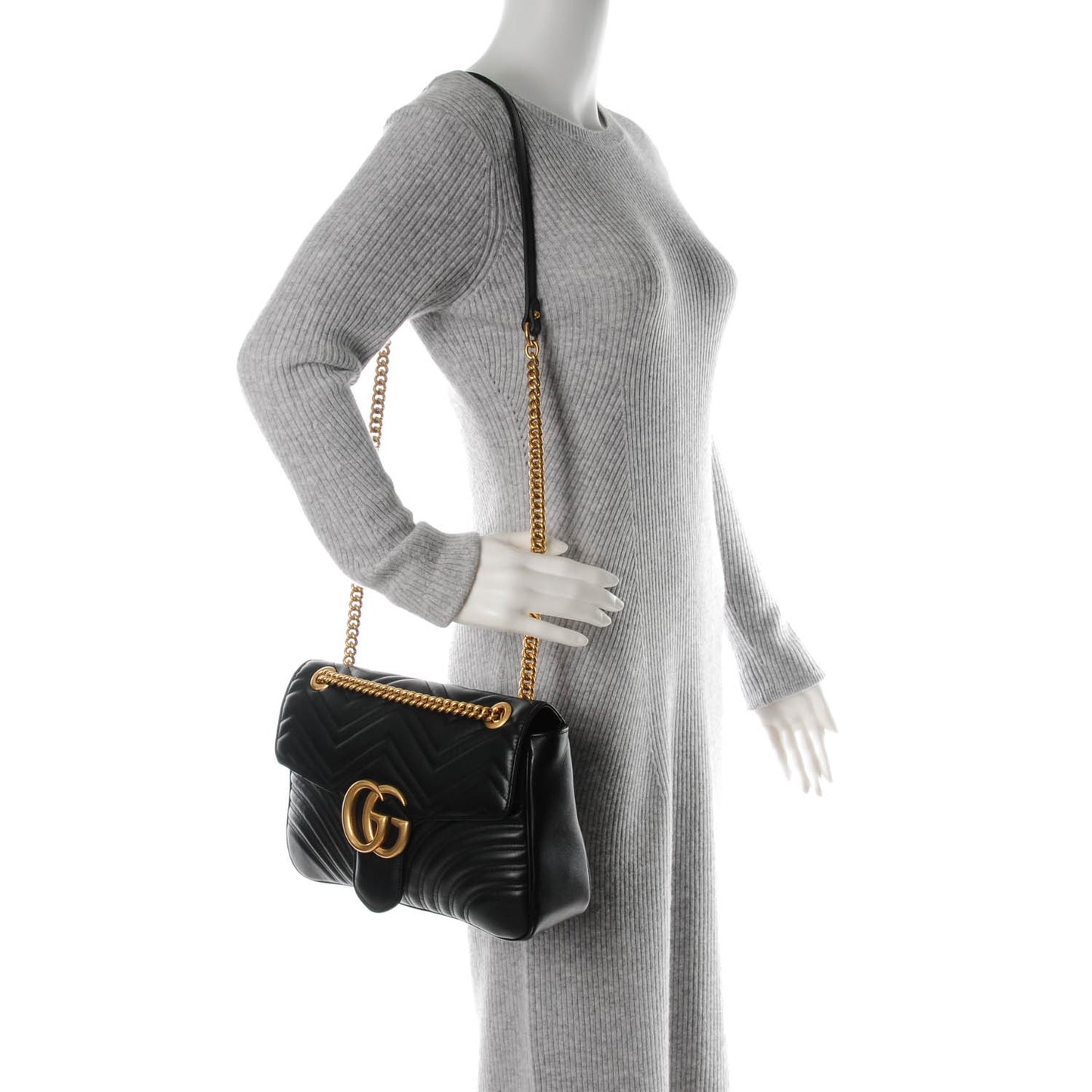 Calfskin Matelasse Medium GG Marmont Shoulder Bag Black