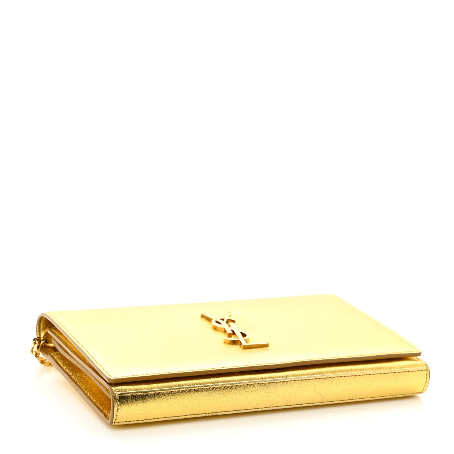 Saint Laurent Metallic Calfskin Monogram Chain Wallet Gold 4 of 9