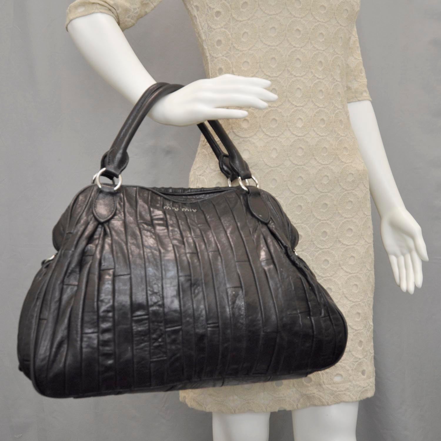 Miu Miu Leather Plisse Shopping Tote Black 2 of 10