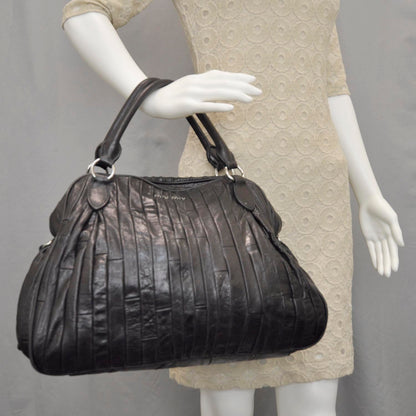 Miu Miu Leather Plisse Shopping Tote Black 2 of 10