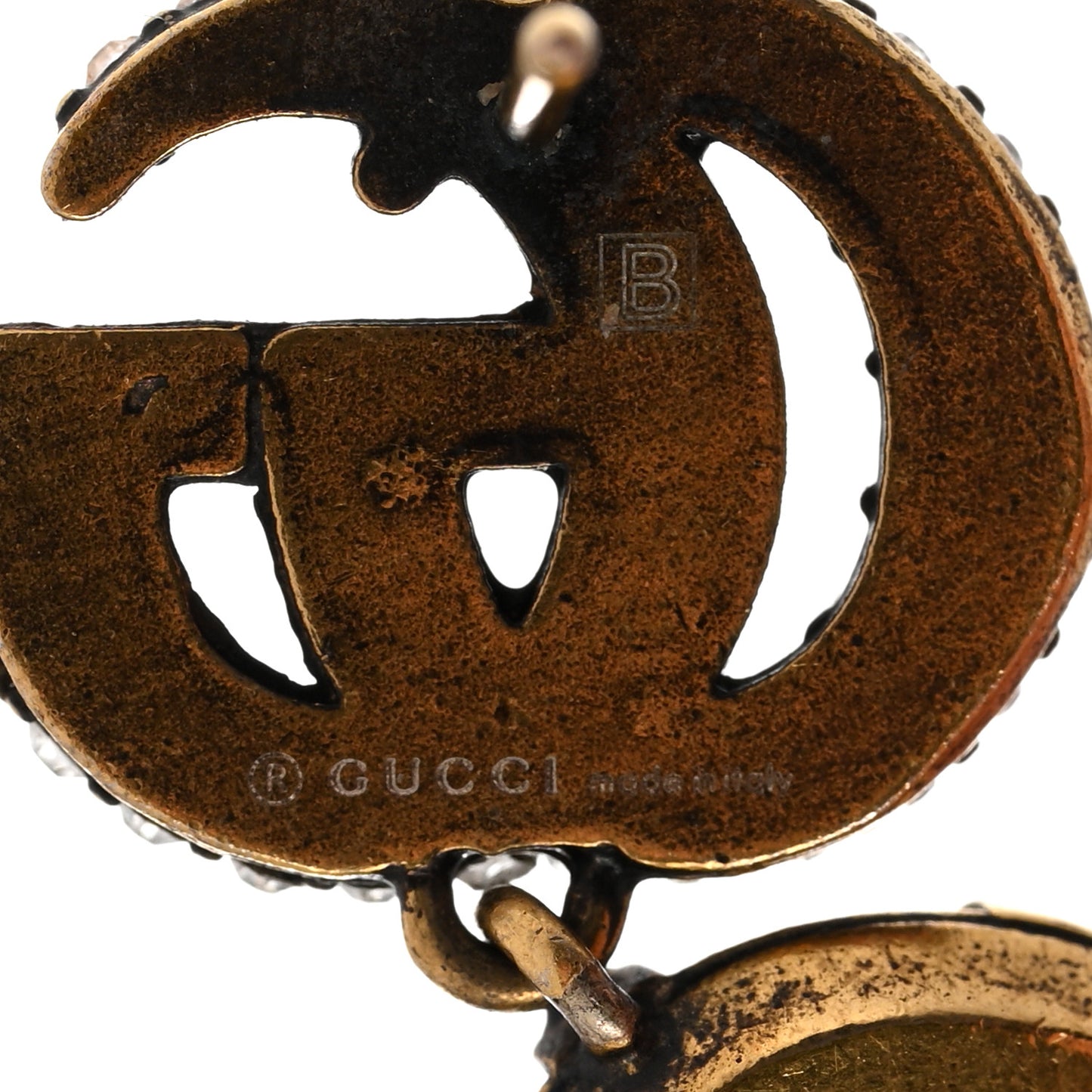 Metal Crystal Double G Drop Earrings Aged Gold