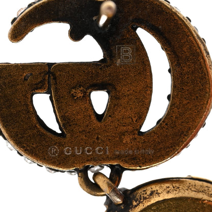 Gucci Metal Crystal Double G Drop Earrings Aged Gold 4 of 6