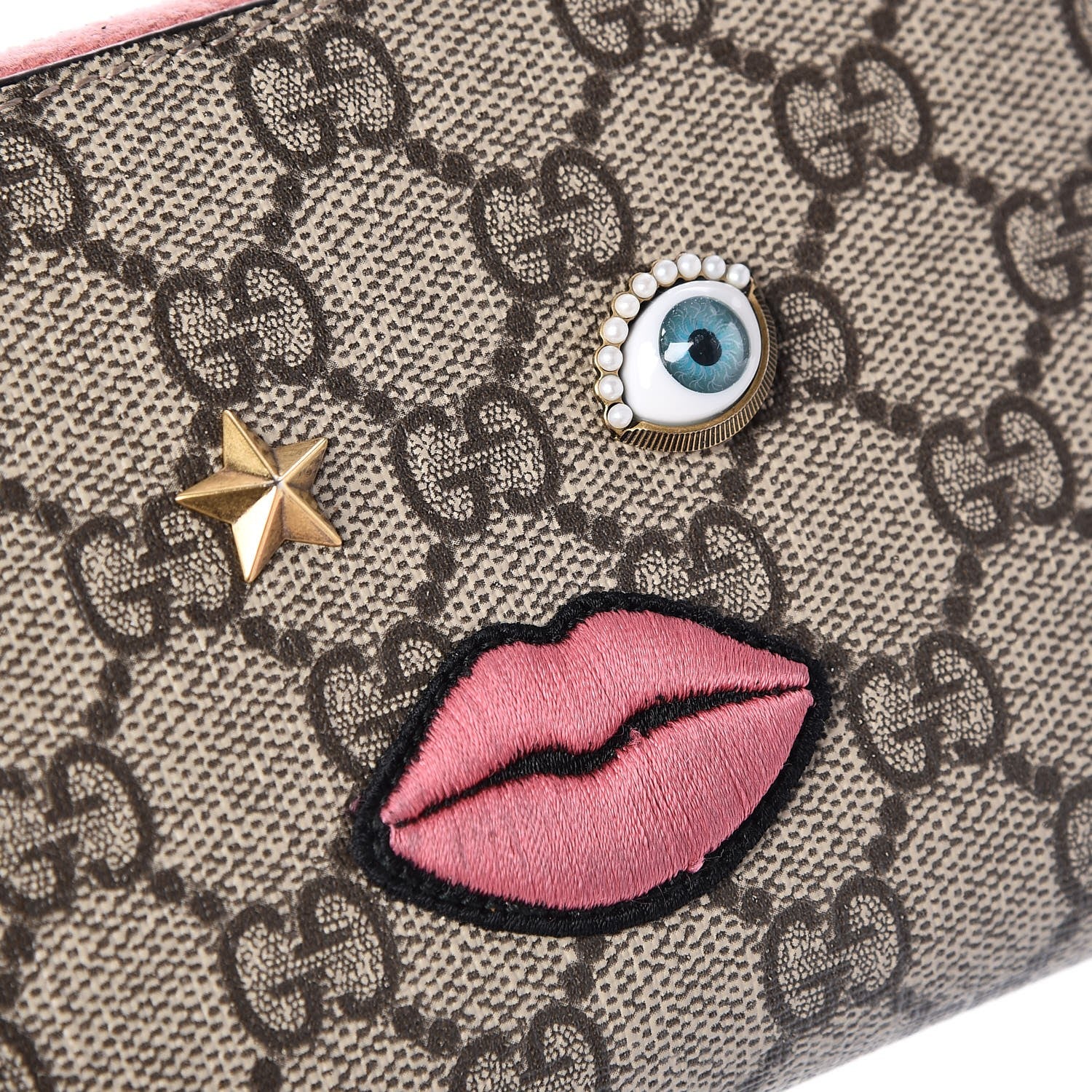 Gucci GG Supreme Monogram Embroidered Face Zip Around Wallet Pink 8 of 9