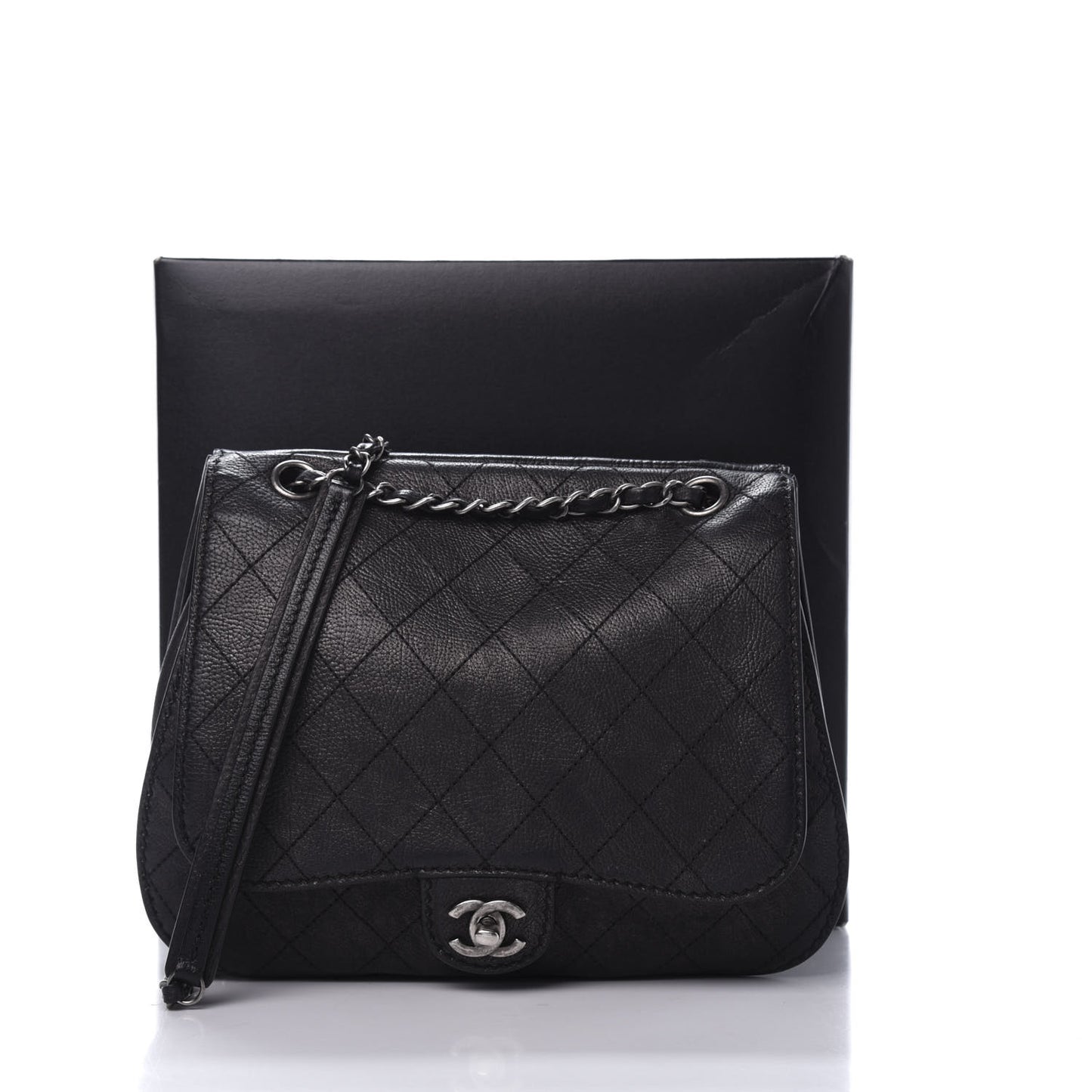 Calfskin Coco Twin Large Flap Black