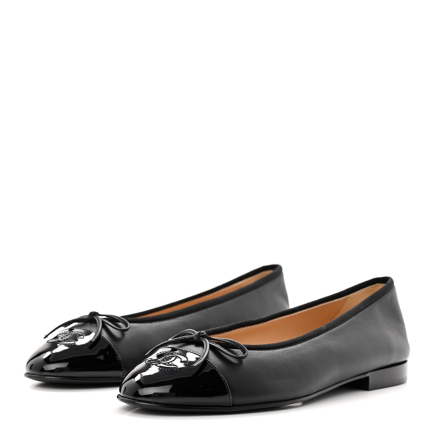 Chanel Lambskin Patent Cap Toe Ballerina Flats 40 Black 3 of 10