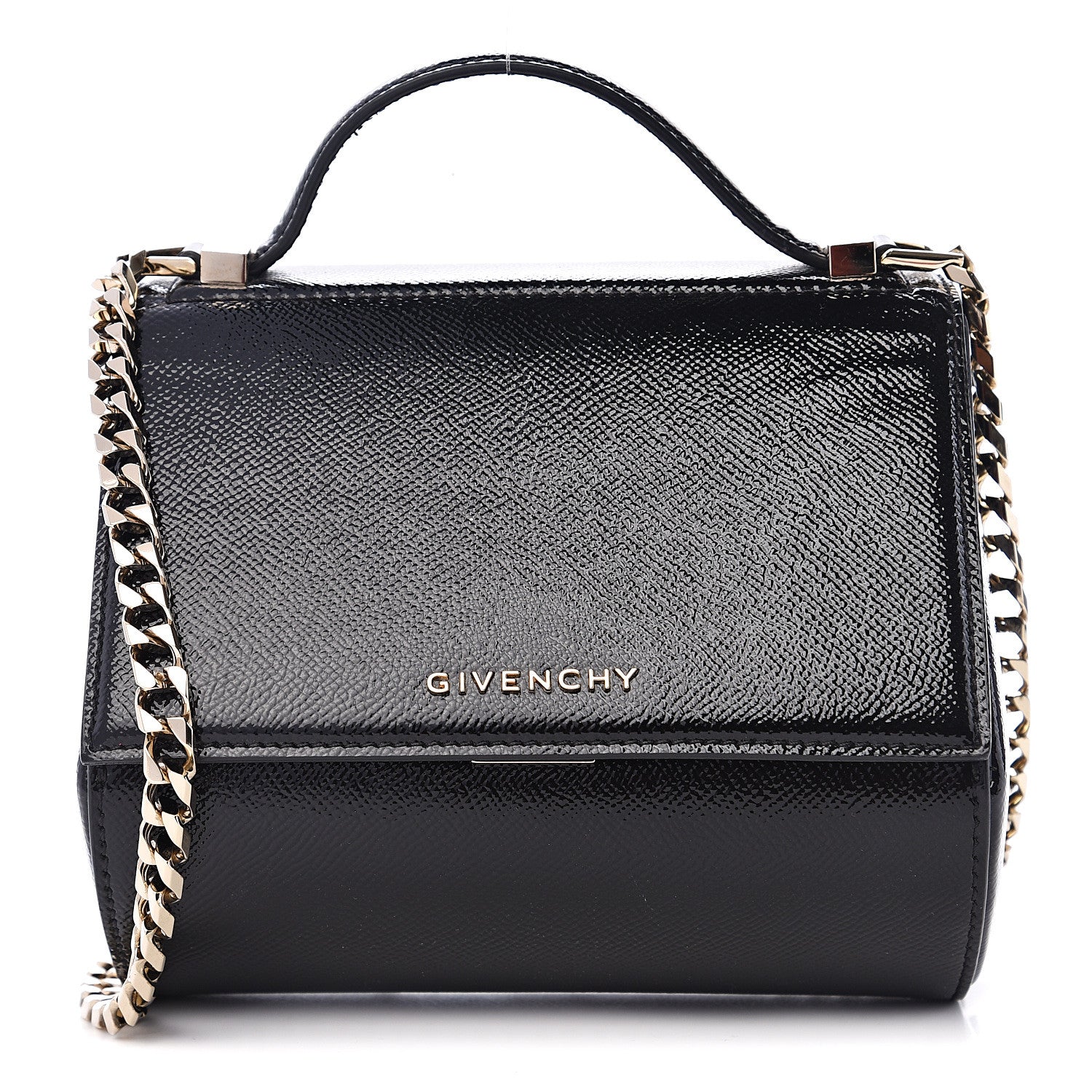 Givenchy Textured Patent Calfskin Mini Pandora Box Chain Crossbody Bag Black 1 of 9