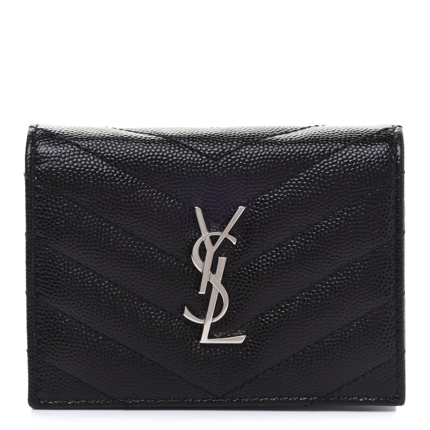 Saint Laurent Grain De Poudre Matelasse Chevron Monogram Card Case Black 1 of 8